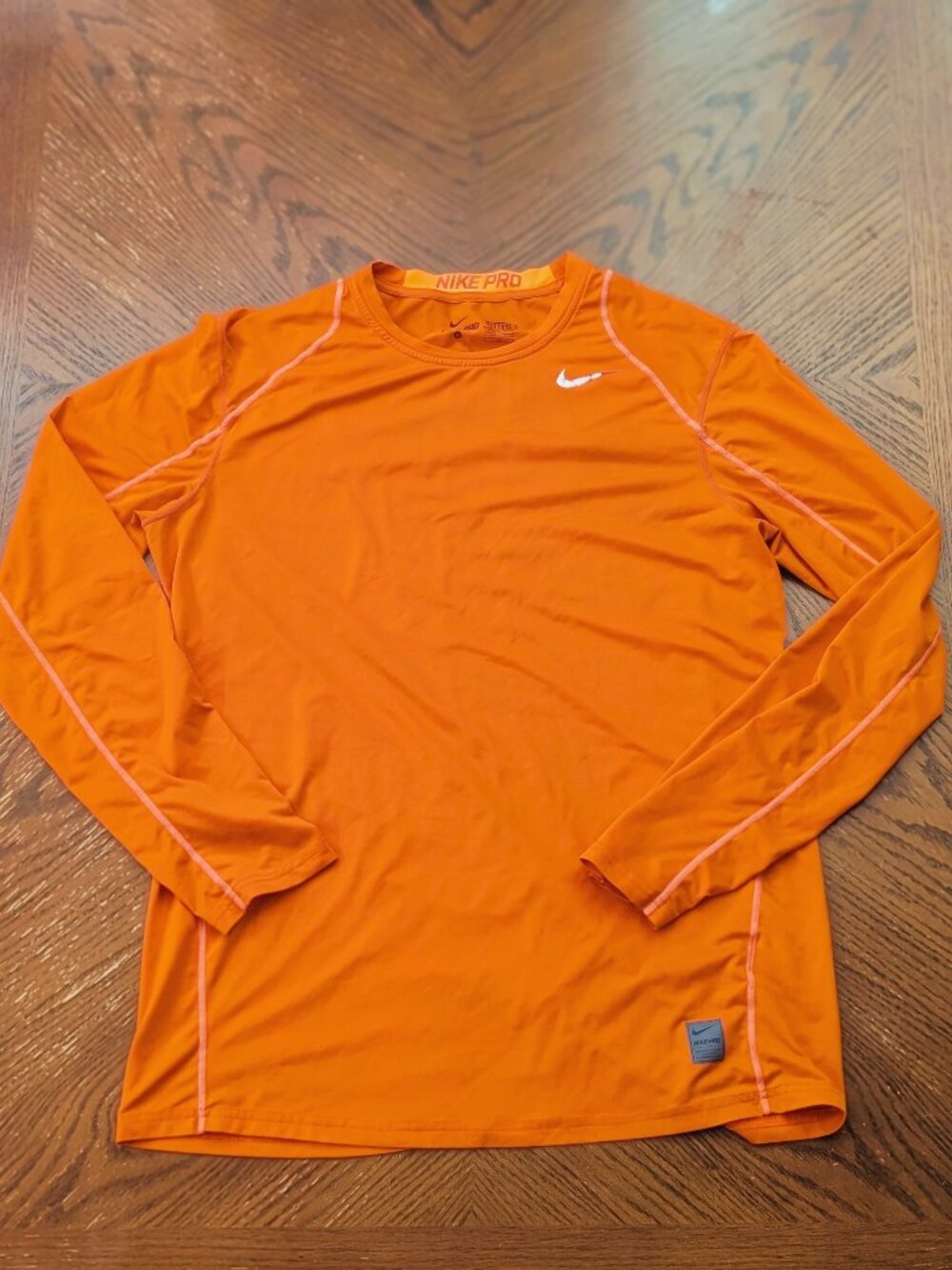 Nike Pro Fitted Training Shirt Mens Large Orange Athletic Long Sleeve Dri-Fit